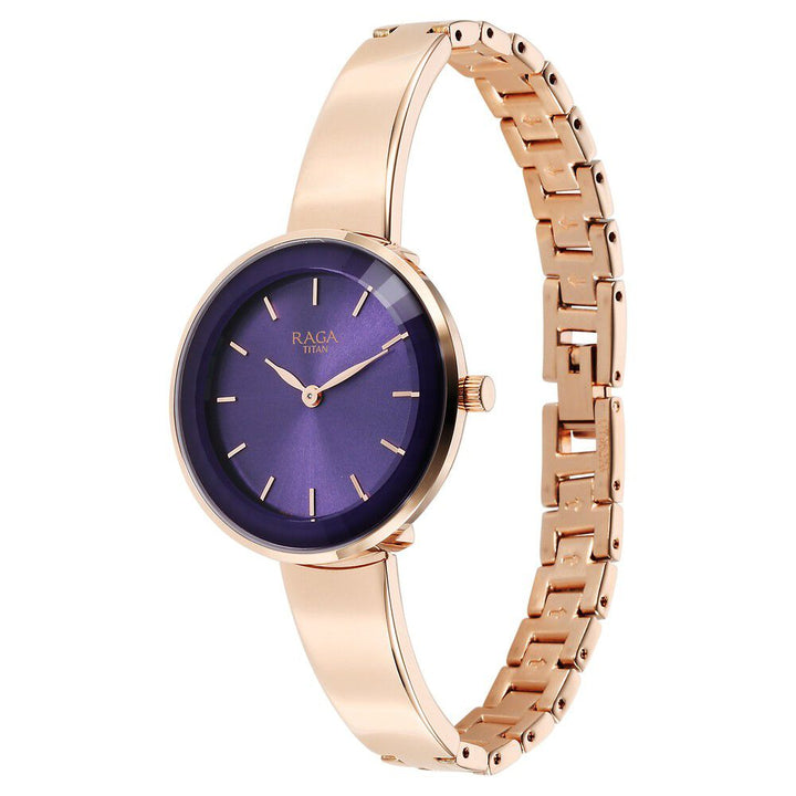 Titan Raga Showstopper Quartz Analog Purple Round Dial Rose Gold Metal Strap Watch For Women - The Watch Factory ®