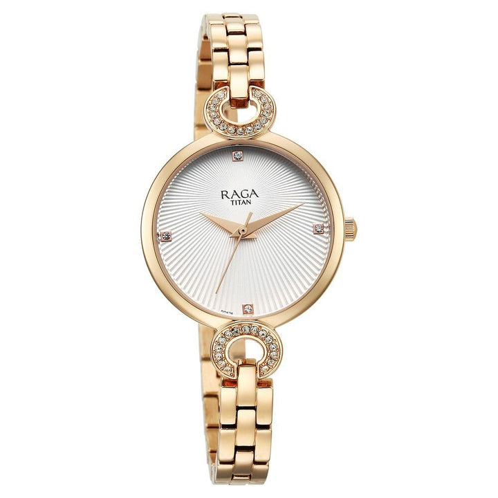 Titan Raga Showstopper Quartz Analog White Dial Metal Strap Watch for Women - The Watch Factory ®