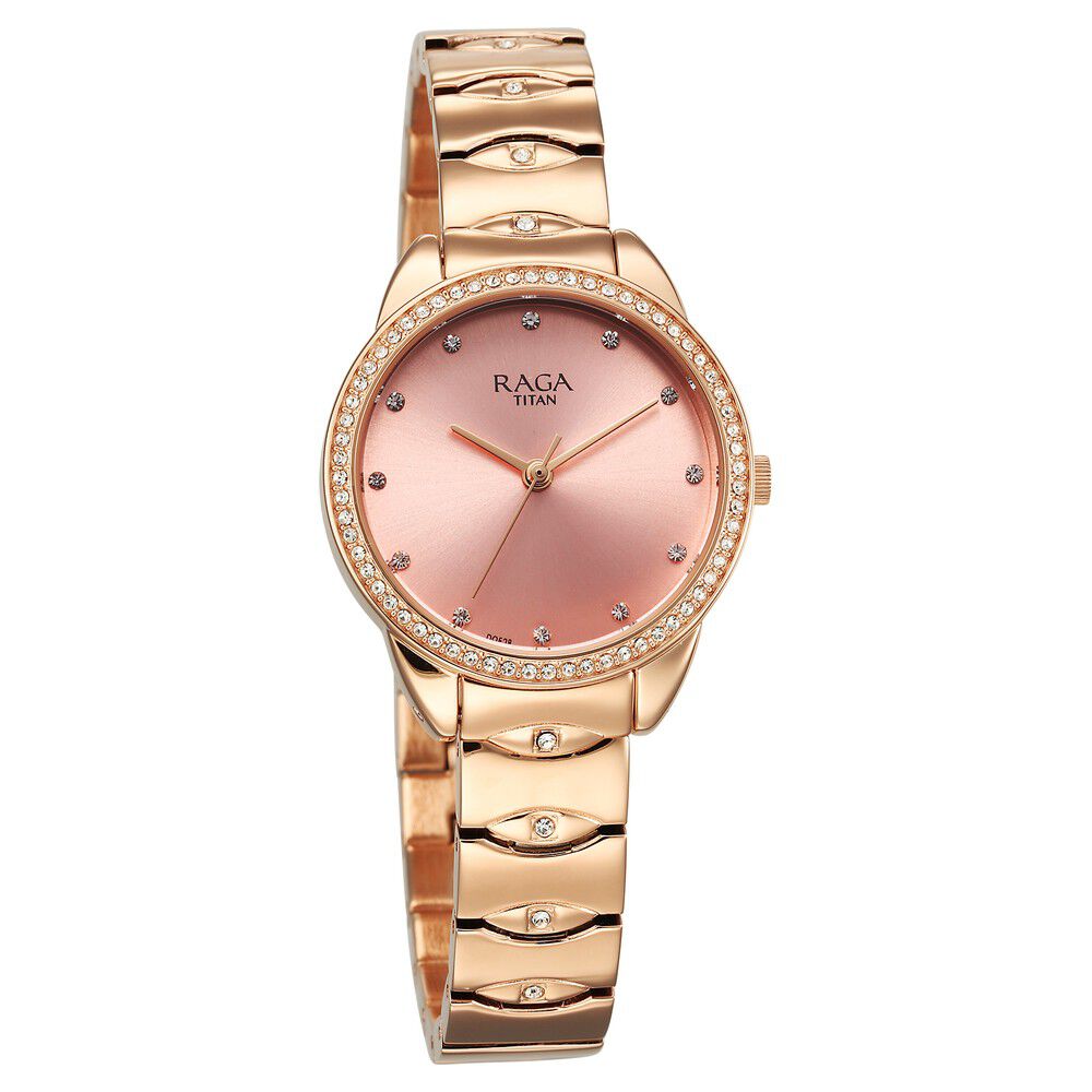 Titan Raga Showstopper Quartz Analog Pink Dial Metal Strap Watch for Women NS95281WM01