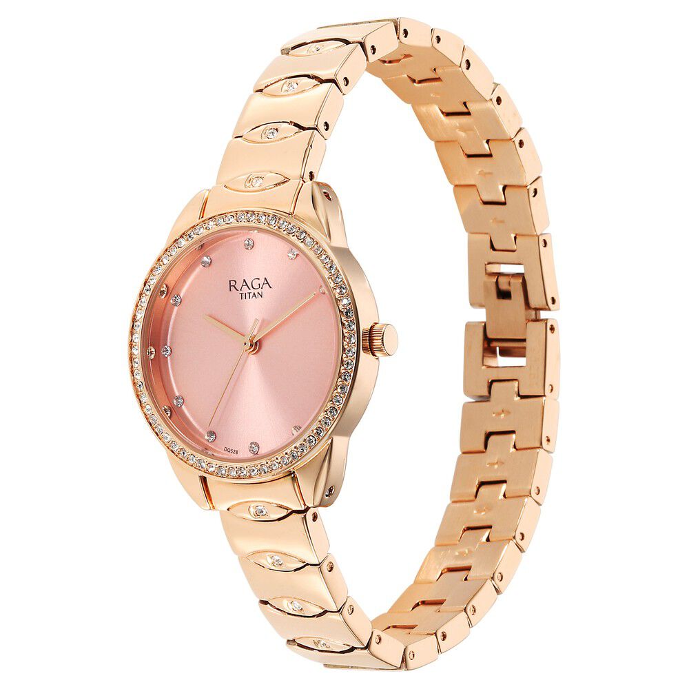 Titan Raga Showstopper Quartz Analog Pink Dial Metal Strap Watch for Women NS95281WM01