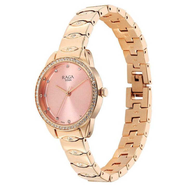 Titan Raga Showstopper Quartz Analog Pink Dial Metal Strap Watch for Women NS95281WM01