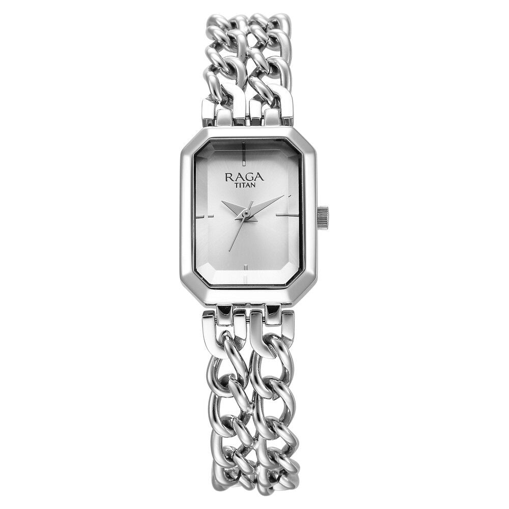 Titan Raga Showstopper Quartz Analog Silver Dial Silver Metal Strap Rectangular Shaped Watch For Women - The Watch Factory ®