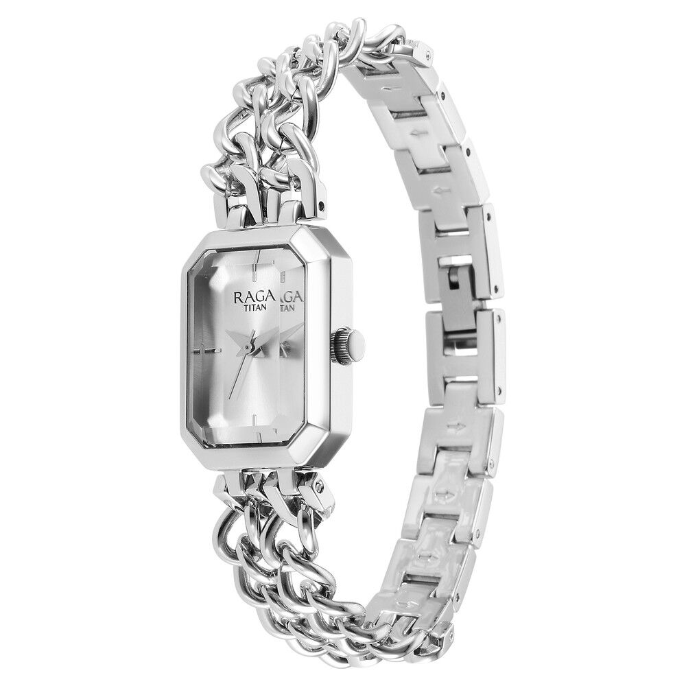 Titan Raga Showstopper Quartz Analog Silver Dial Silver Metal Strap Rectangular Shaped Watch For Women - The Watch Factory ®