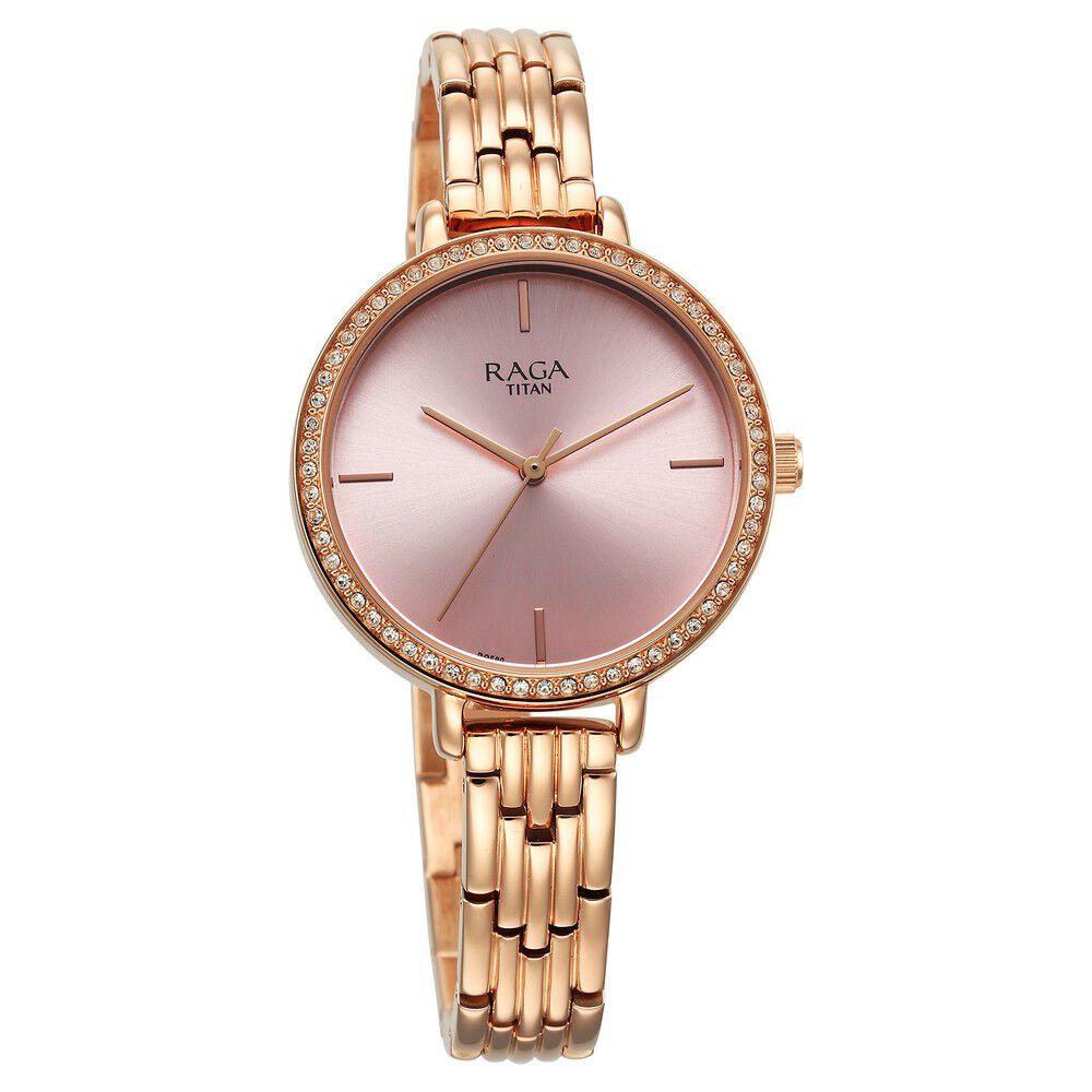 Titan Raga Showstopper Quartz Analog Pink Dial Metal Strap Watch for Women 95286WM01