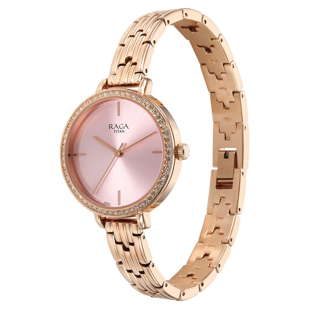Titan Raga Showstopper Quartz Analog Pink Dial Metal Strap Watch for Women 95286WM01