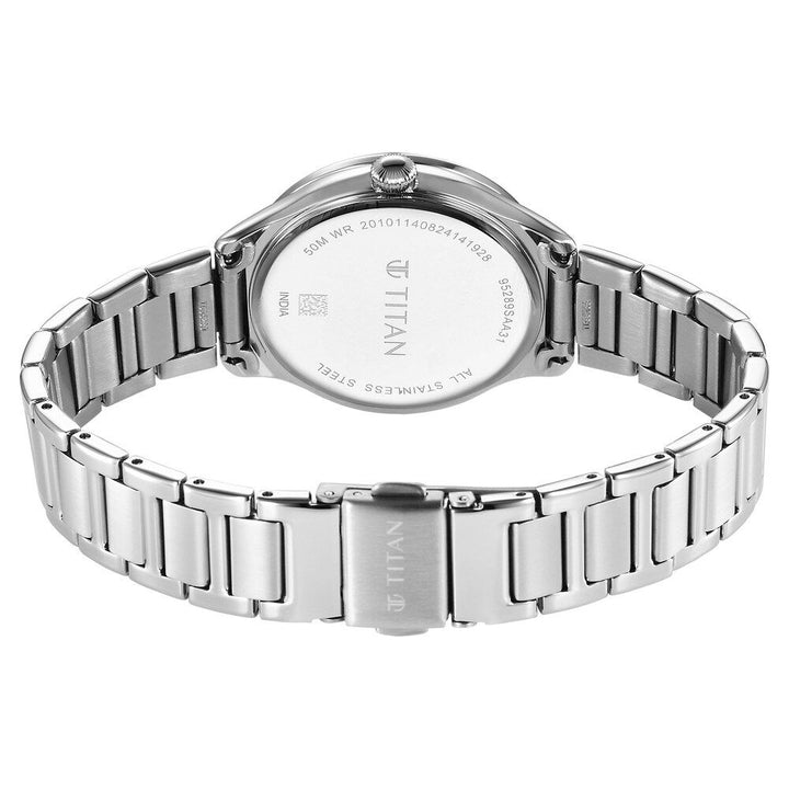 Titan Glamour Quartz Analog with Date Mother Of Pearl Dial Stainless Steel Strap Watch For Women 95289SM01