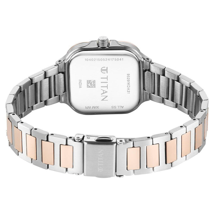Titan Slim Square Quartz Analog with Date Silver Dial With Two Toned Color Stainless Steel Strap Watch For Women 95291KM01