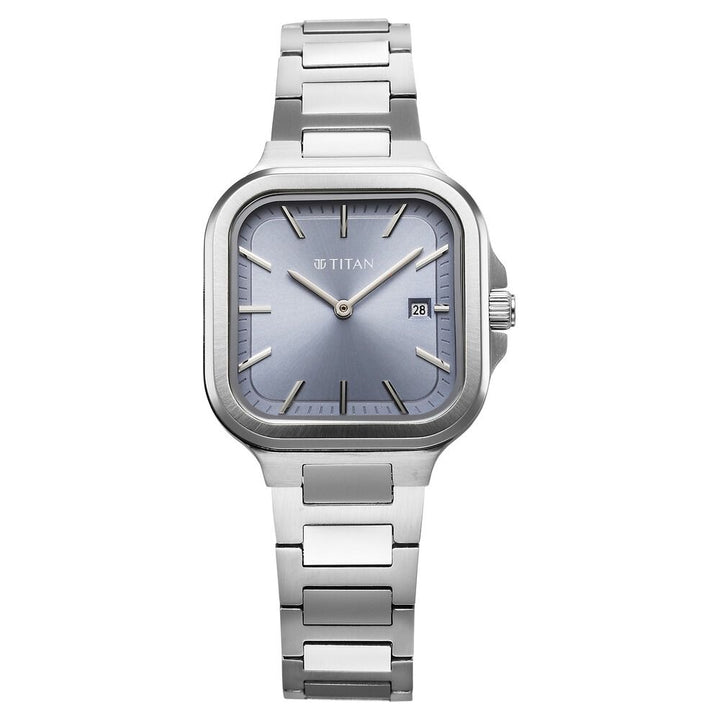 Titan Slim Square Quartz Analog with Date Blue Dial With Silver Color Stainless Steel Strap Watch For Women 95291SM01