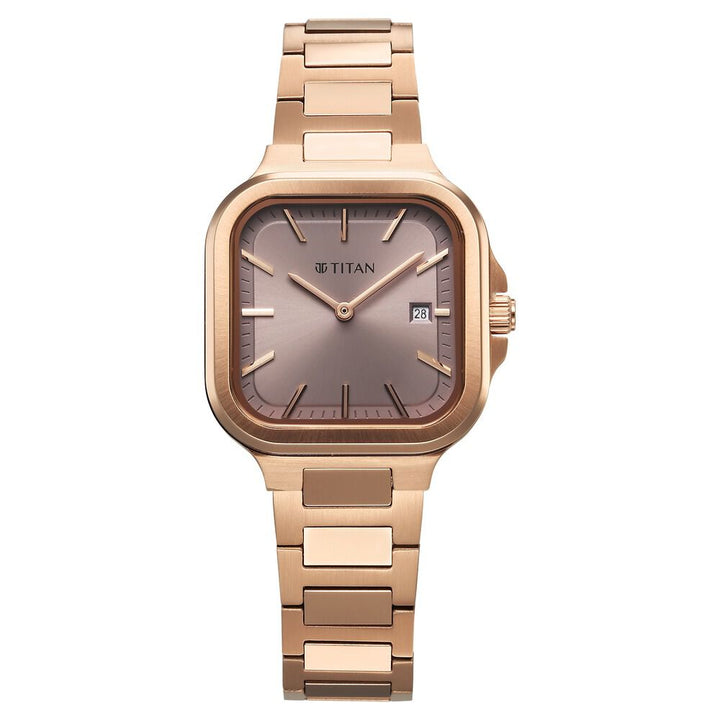Titan Slim Square Quartz Analog with Date Lavender Dial With Rose Gold Color Stainless Steel Strap Watch For Women 95291WM01