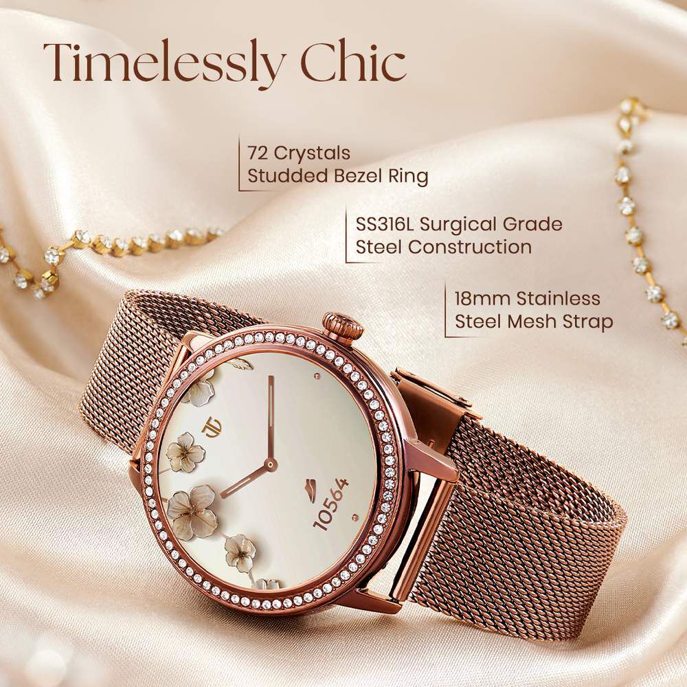 Titan Valerie Premium Smartwatch with All 316L SS construction, Skin Temp. Sensor, Women’s Health, SingleSync BT Calling 95292QM01