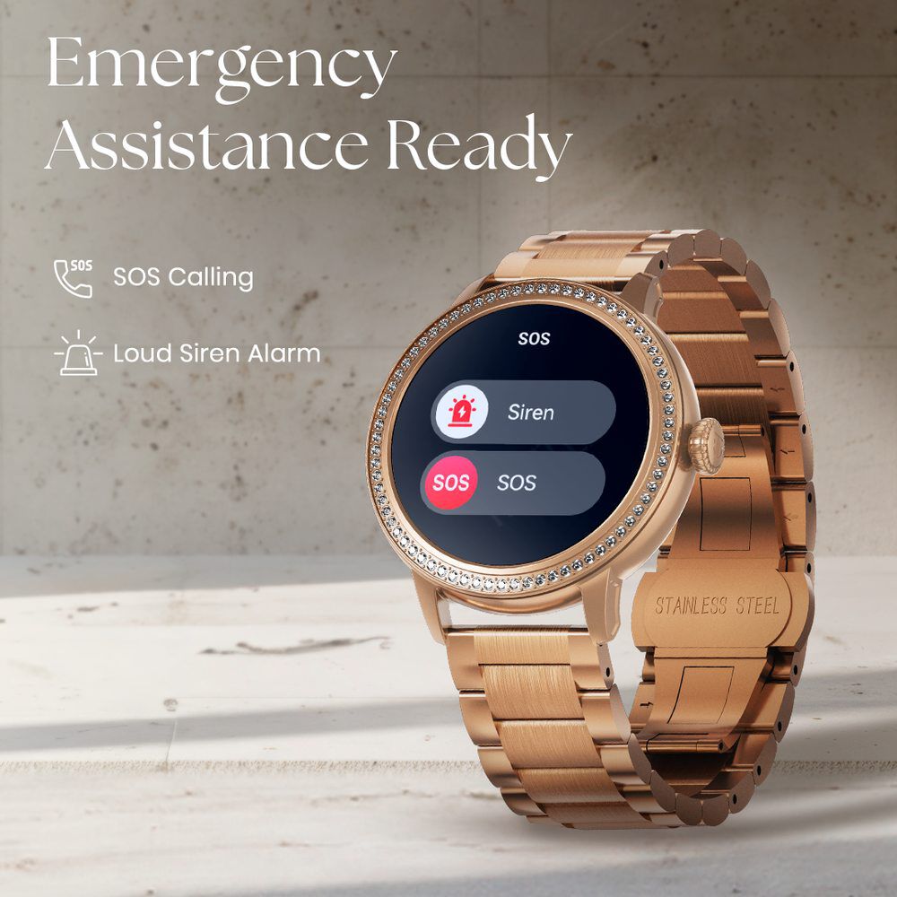 Titan Valerie Premium Smartwatch with All 316L SS construction, Skin Temp. Sensor, Women’s Health, SingleSync BT Calling 95292QM01