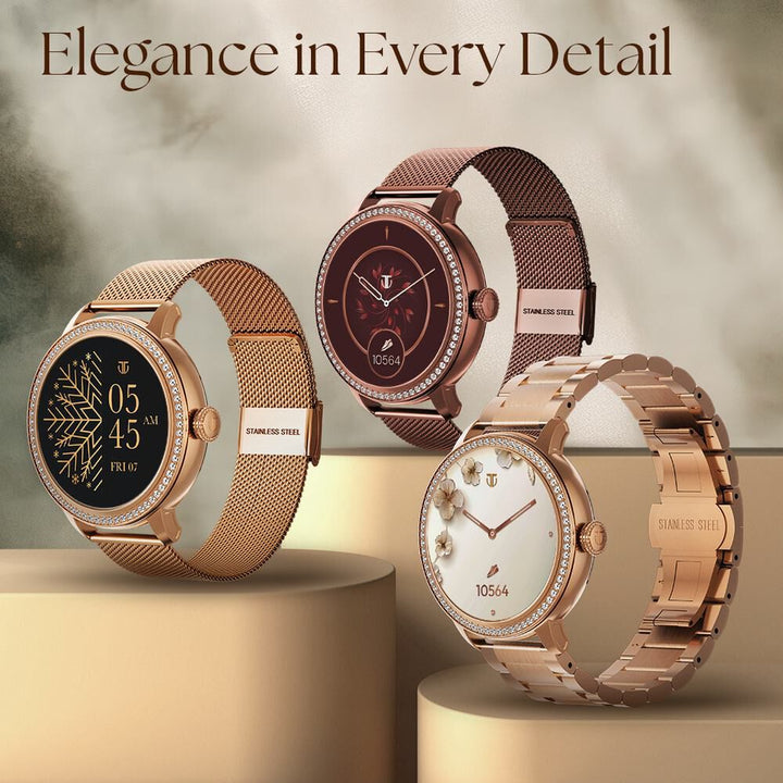 Titan Valerie Premium Smartwatch with All 316L SS construction, Skin Temp. Sensor, Women’s Health, SingleSync BT Calling 95292WM01