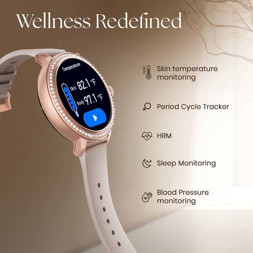 Titan Valerie Premium Smartwatch with All 316L SS construction, Skin Temp. Sensor, Women’s Health, SingleSync BT Calling 95292WM01