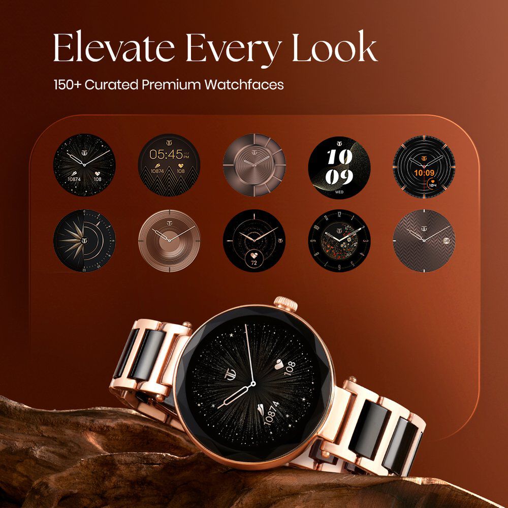 Titan Elixir with All 316L SS construction, 3.04 CM AMOLED Display, BT Calling, Skin Temperature Sensor, Womens Health 95293WD02