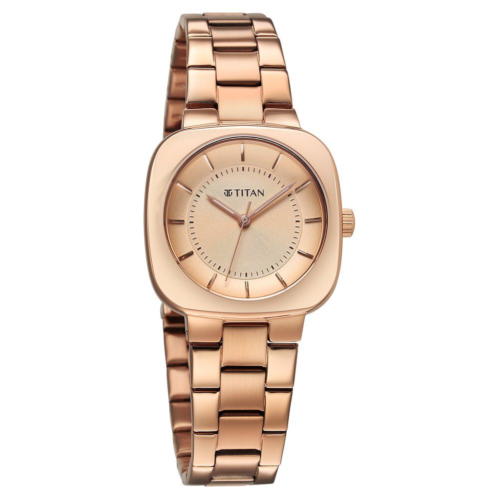 Titan Horizon Quartz Analog Rose Gold Dial Stainless Steel Strap Watch For Women 95296WM01