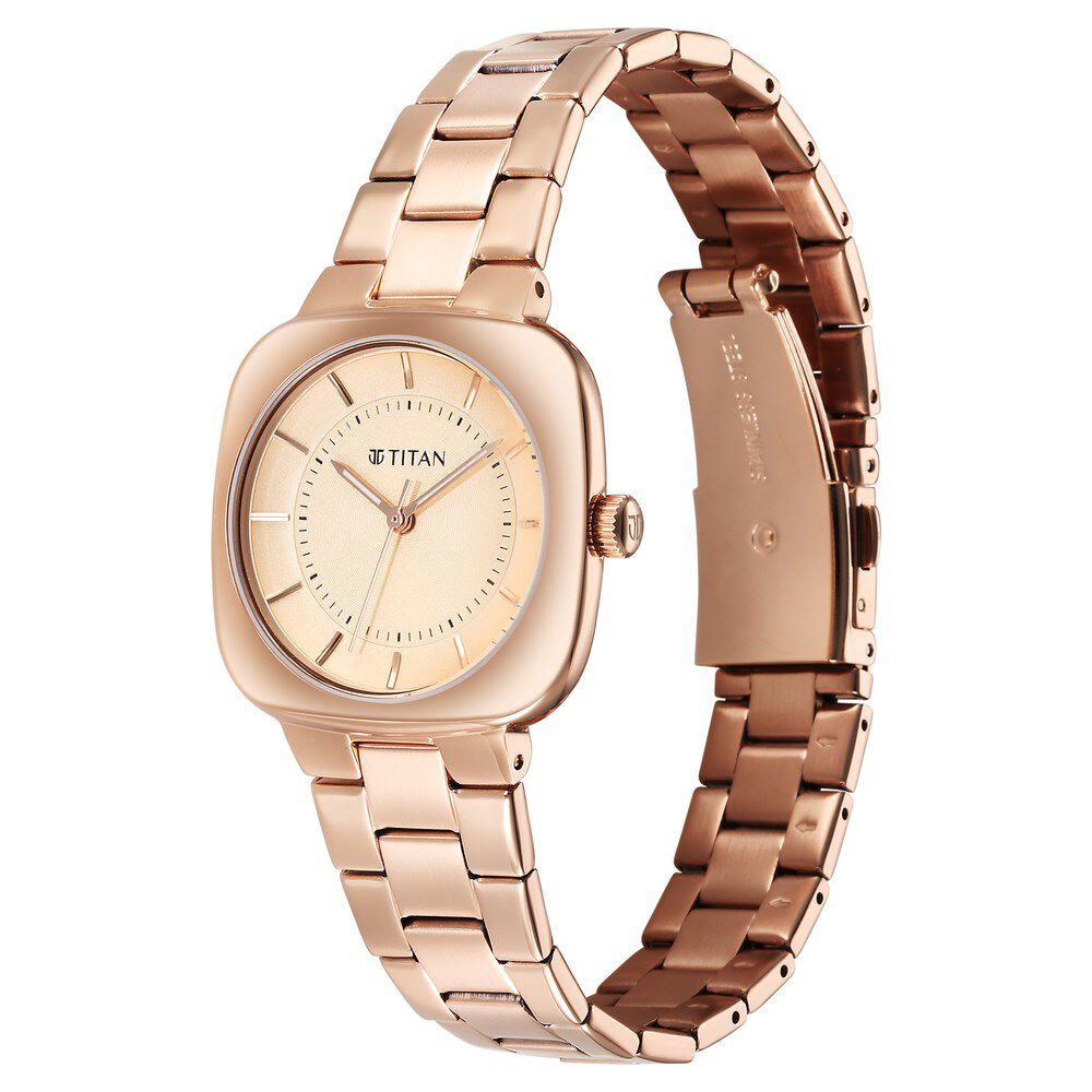 Titan Horizon Quartz Analog Rose Gold Dial Stainless Steel Strap Watch For Women 95296WM01
