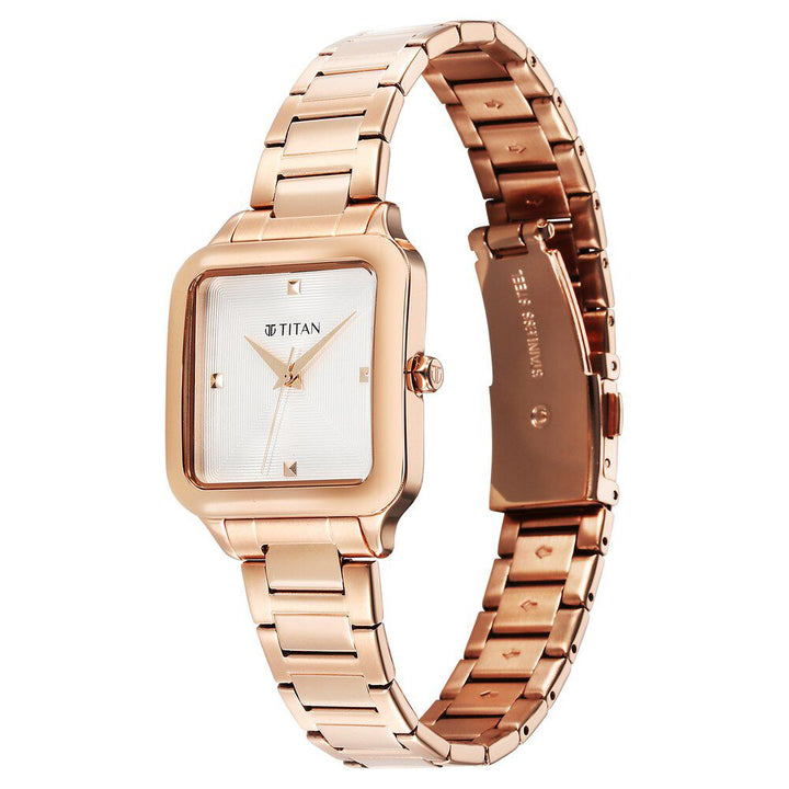 Titan Horizon Quartz Analog White Dial Stainless Steel Strap Watch For Women 95297WM01