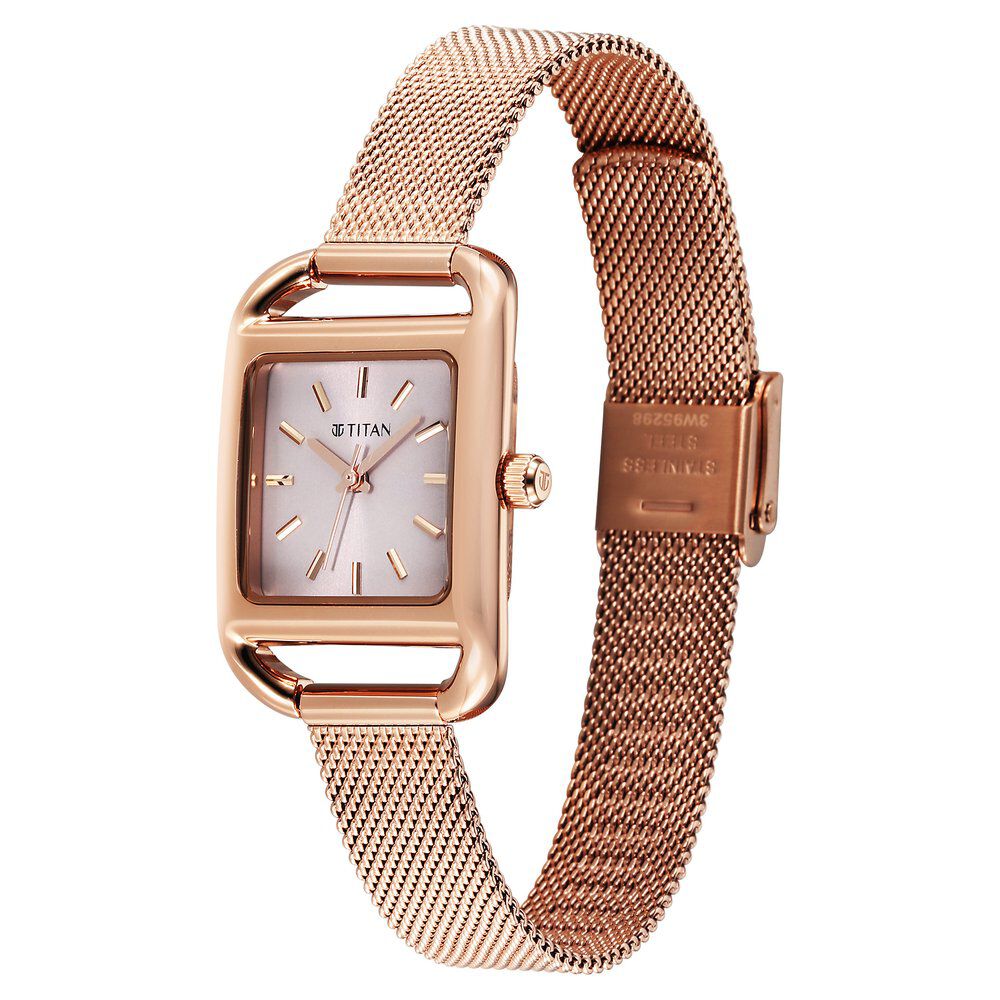 Titan Horizon Quartz Analog Pink Dial Stainless Steel Strap Watch For Women 95298WM01