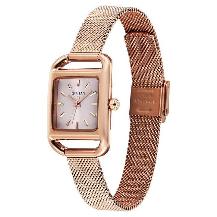 Titan Horizon Quartz Analog Pink Dial Stainless Steel Strap Watch For Women 95298WM01
