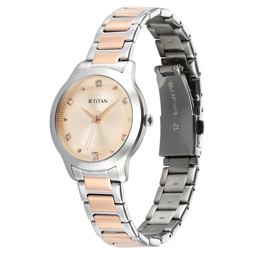Titan Horizon Quartz Analog Rose gold Dial Stainless Steel Strap Watch For Women 95299KM01