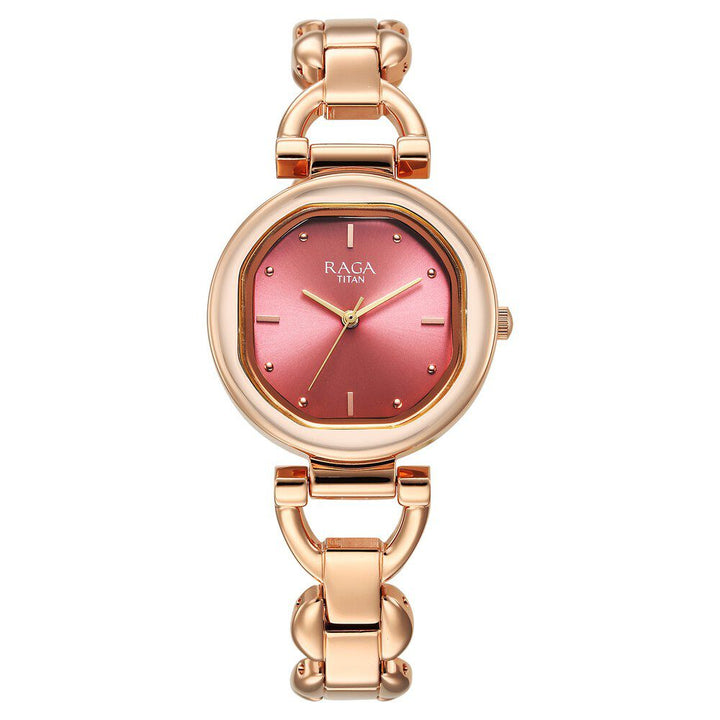 Titan Raga Showstopper Quartz Analog Pink Dial Metal Strap Watch For Women 95301WM01