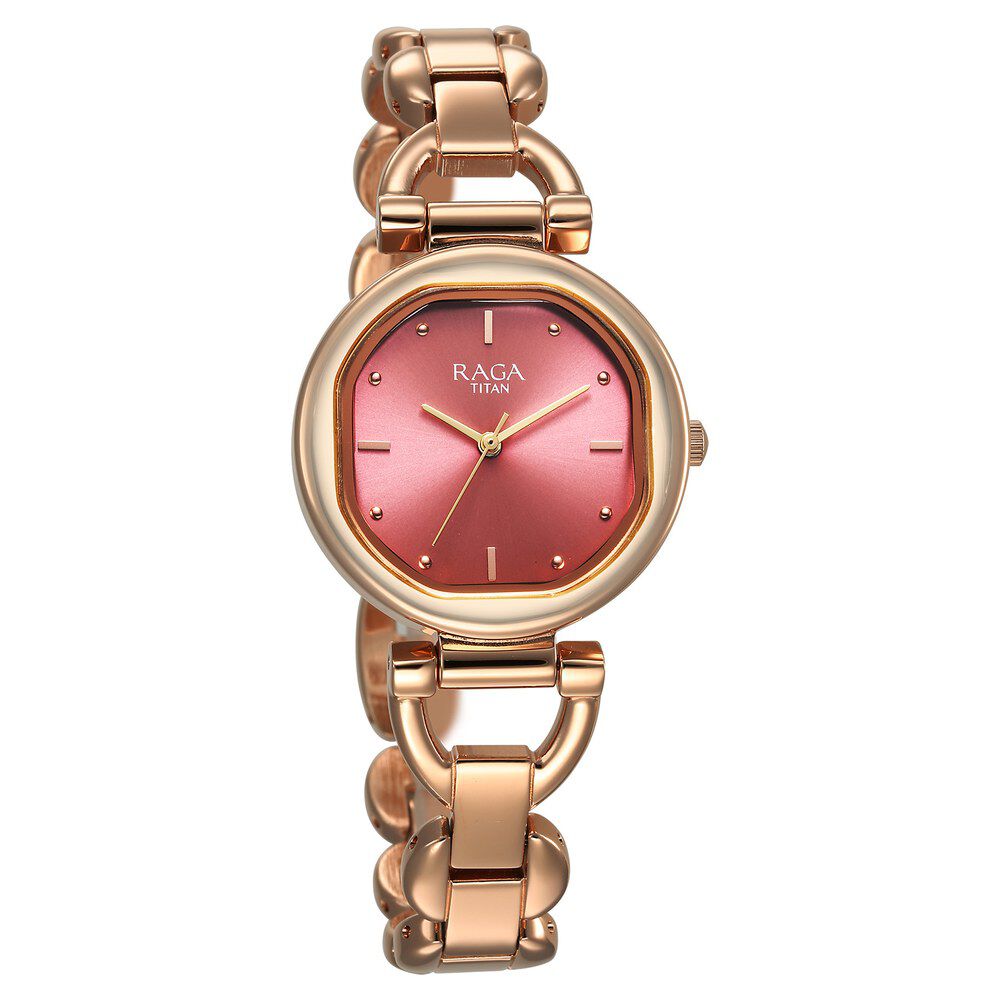 Titan Raga Showstopper Quartz Analog Pink Dial Metal Strap Watch For Women 95301WM01