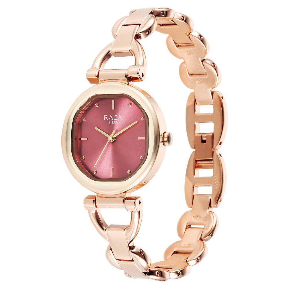 Titan Raga Showstopper Quartz Analog Pink Dial Metal Strap Watch For Women 95301WM01