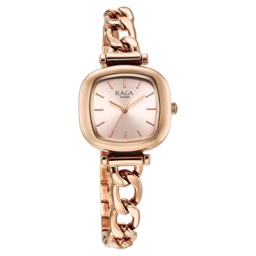 Titan Raga Showstopper Quartz Analog Rose Gold Dial Metal Strap Watch For Women 95302WM01