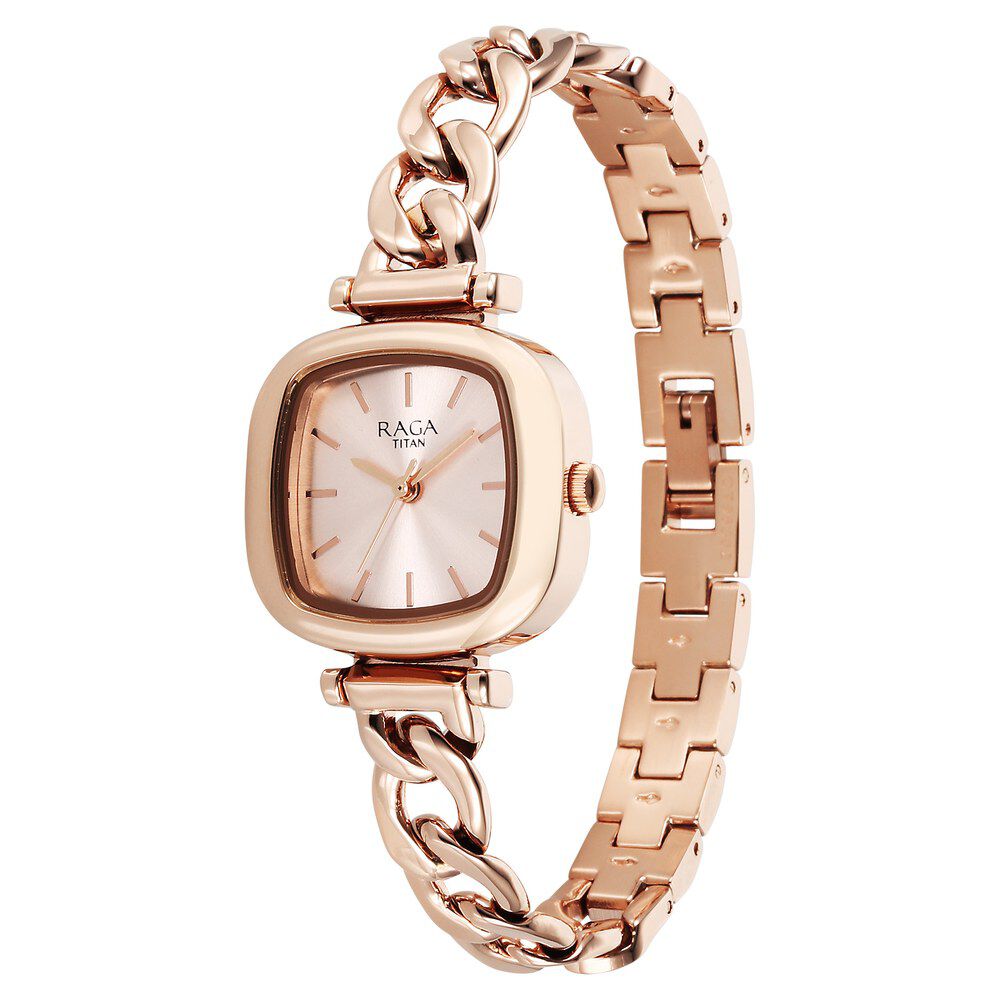 Titan Raga Showstopper Quartz Analog Rose Gold Dial Metal Strap Watch For Women 95302WM01
