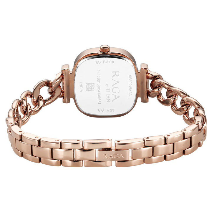 Titan Raga Showstopper Quartz Analog Rose Gold Dial Metal Strap Watch For Women 95302WM01
