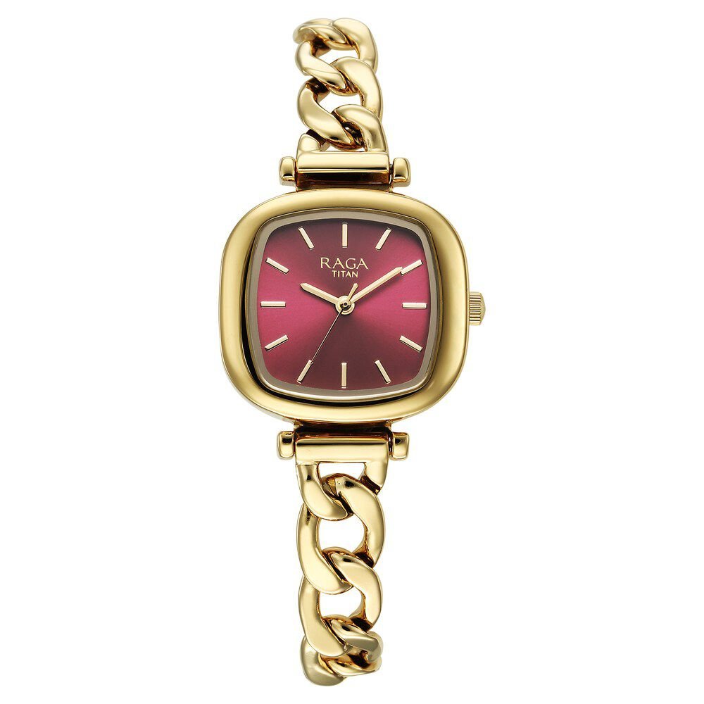 Titan Raga Showstopper Quartz Analog Maroon Dial Metal Strap Watch For Women - The Watch Factory ®