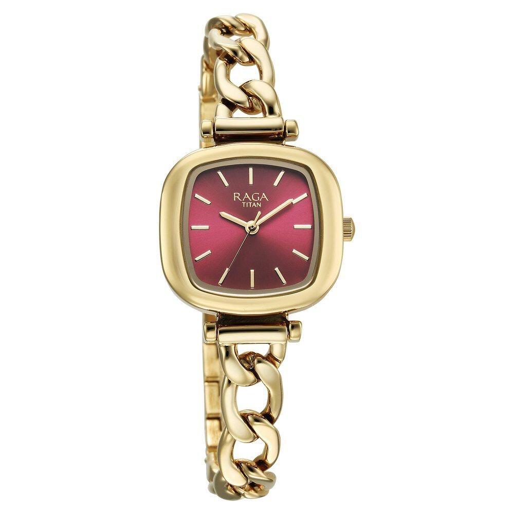 Titan Raga Showstopper Quartz Analog Maroon Dial Metal Strap Watch For Women - The Watch Factory ®