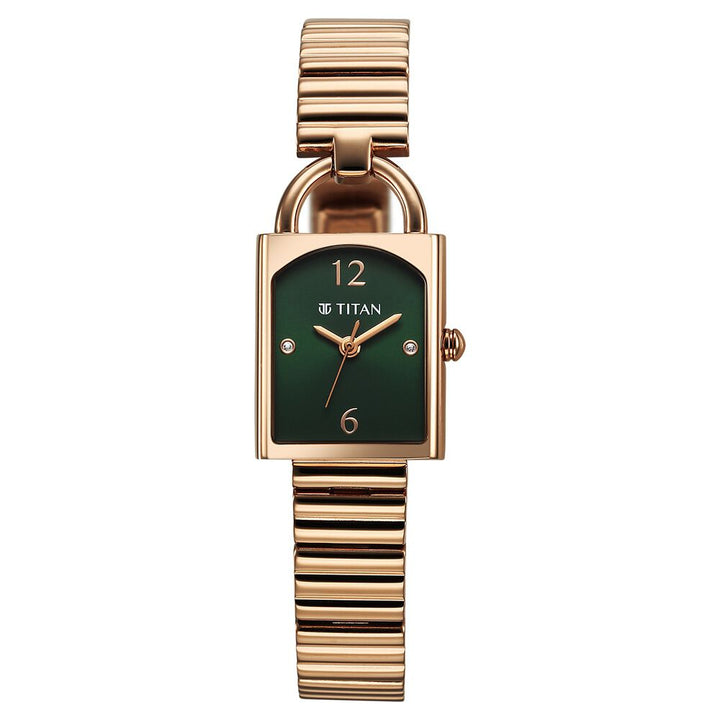 Titan Metro Quartz Analog Green Dial Stainless Steel Strap Watch For Women - The Watch Factory ®