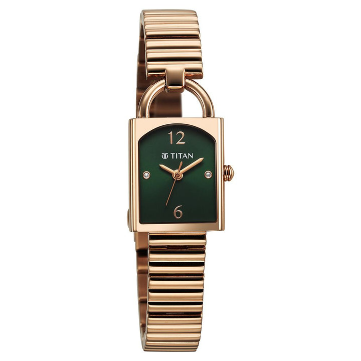 Titan Metro Quartz Analog Green Dial Stainless Steel Strap Watch For Women - The Watch Factory ®