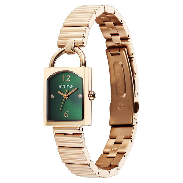 Titan Metro Quartz Analog Green Dial Stainless Steel Strap Watch For Women - The Watch Factory ®
