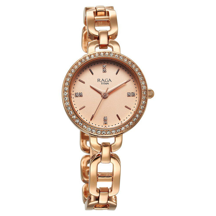 Titan Raga Showstopper Quartz Analog Rose Gold Dial Metal Strap Watch For Women 95305WM01