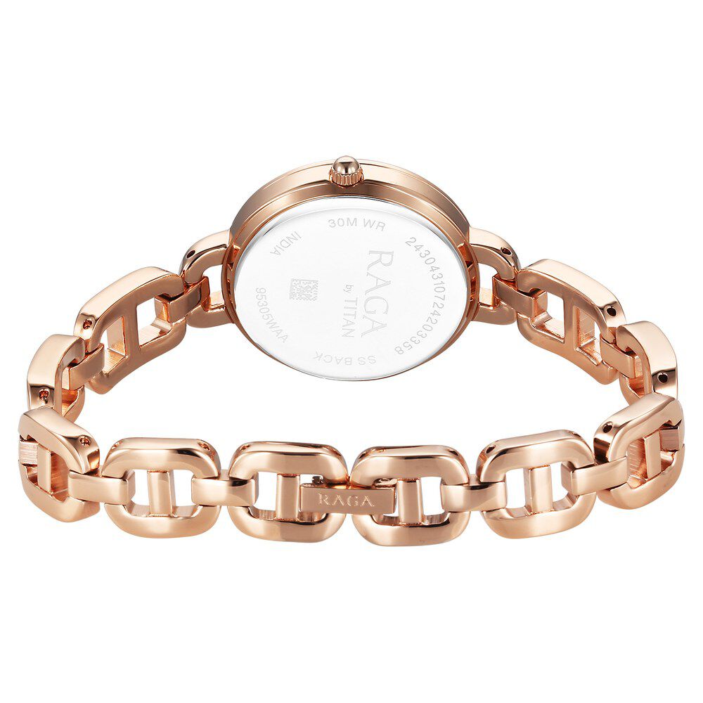 Titan Raga Showstopper Quartz Analog Rose Gold Dial Metal Strap Watch For Women 95305WM01