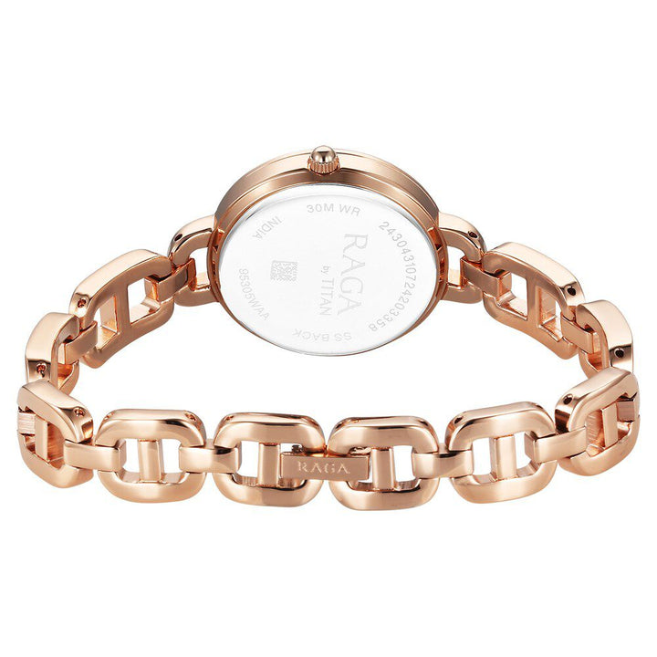 Titan Raga Showstopper Quartz Analog Rose Gold Dial Metal Strap Watch For Women 95305WM01