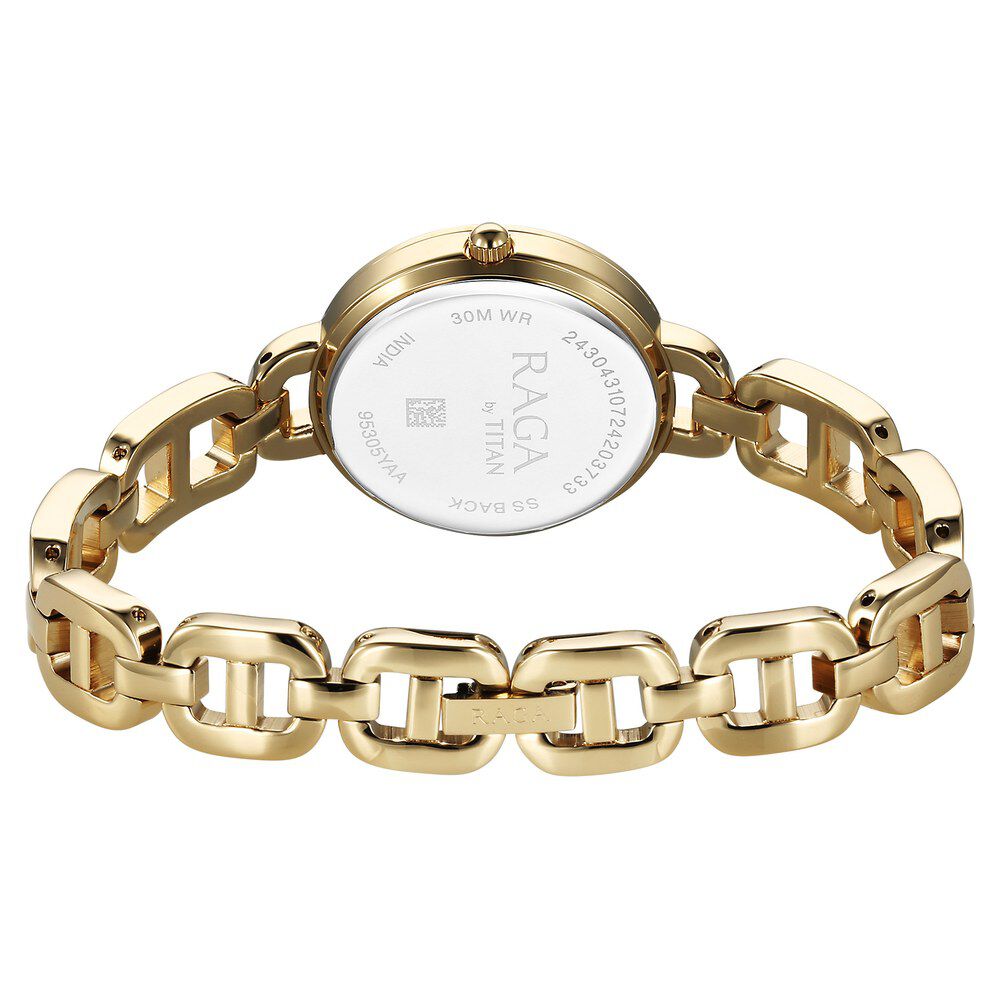 Titan Raga Showstopper Quartz Analog Golden Dial Metal Strap Watch For Women 95305YM01