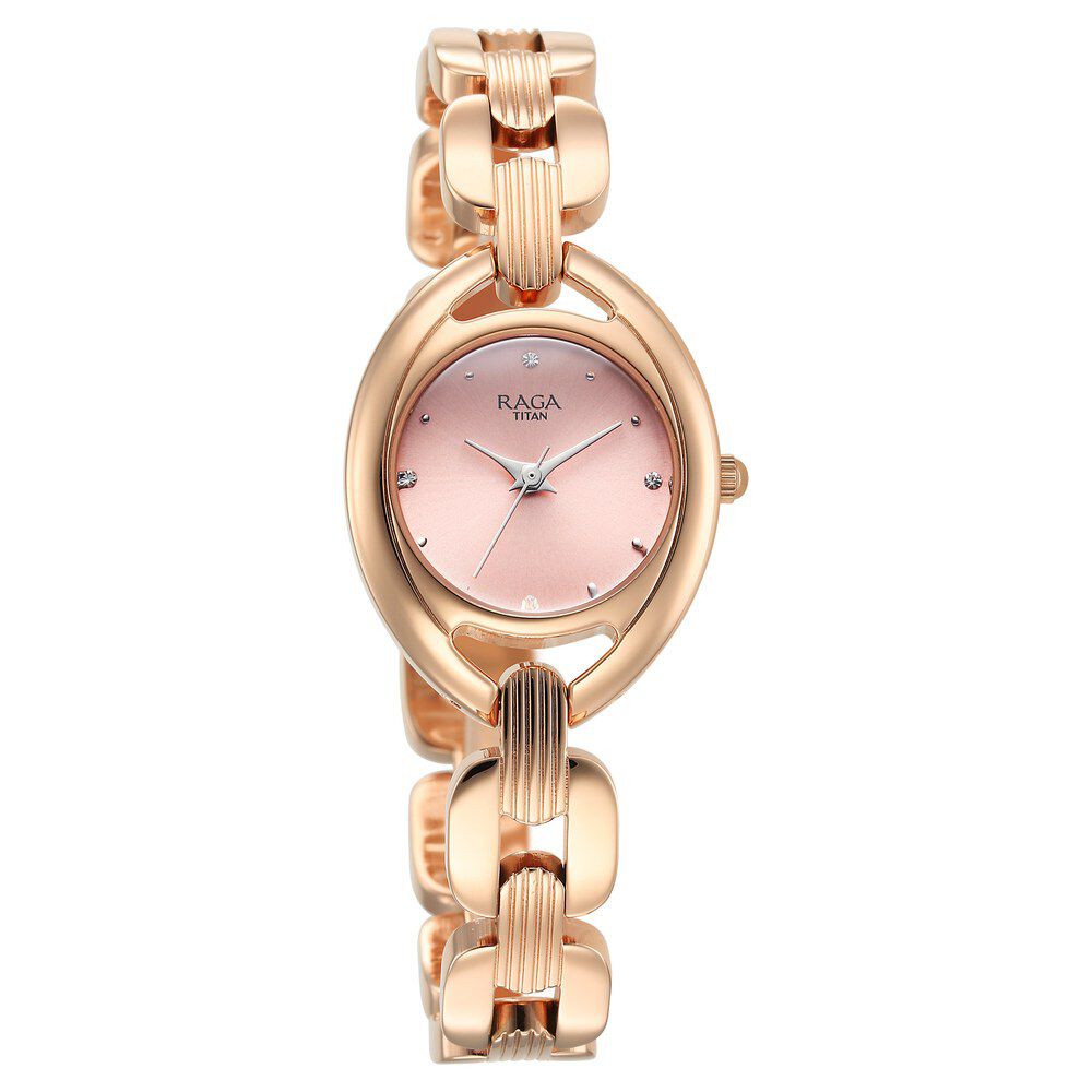 Titan Raga Showstopper Quartz Analog Pink Dial Metal Strap Watch For Women 95306WM01