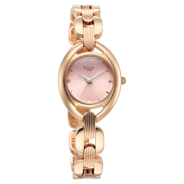 Titan Raga Showstopper Quartz Analog Pink Dial Metal Strap Watch For Women 95306WM01