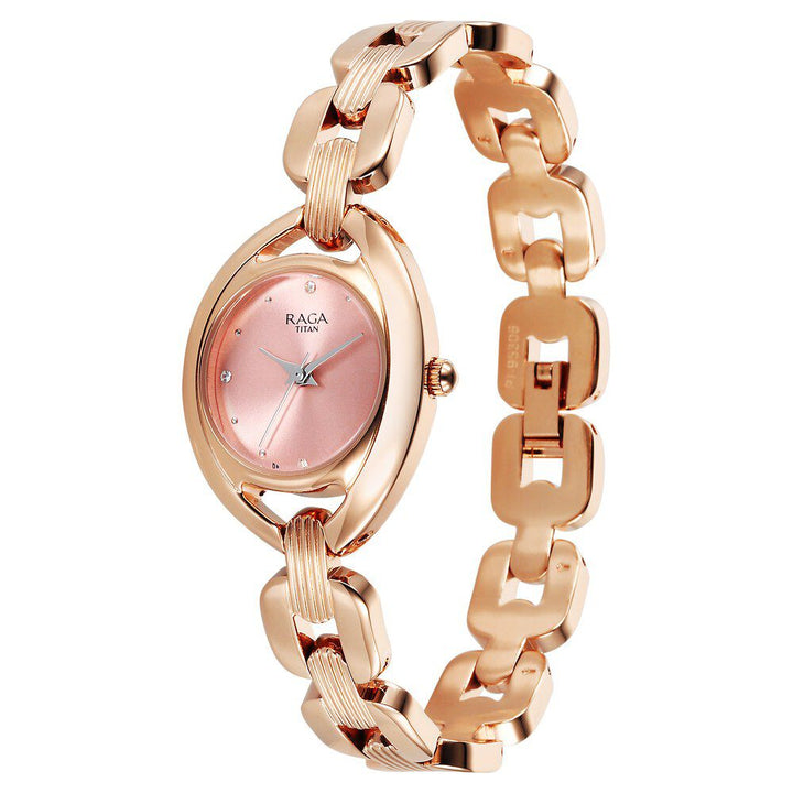 Titan Raga Showstopper Quartz Analog Pink Dial Metal Strap Watch For Women 95306WM01