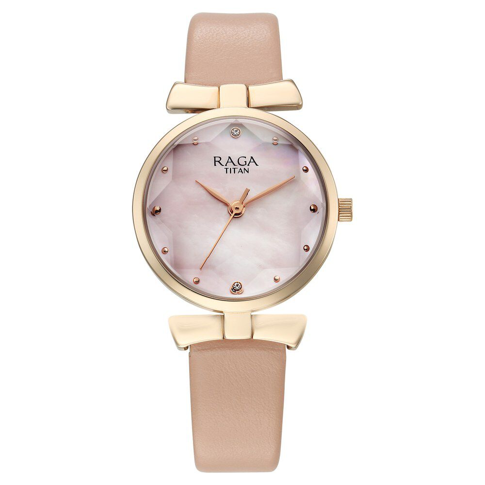 Titan Raga Showstopper Quartz Analog Pink Dial Leather Strap Watch For Women - The Watch Factory ®