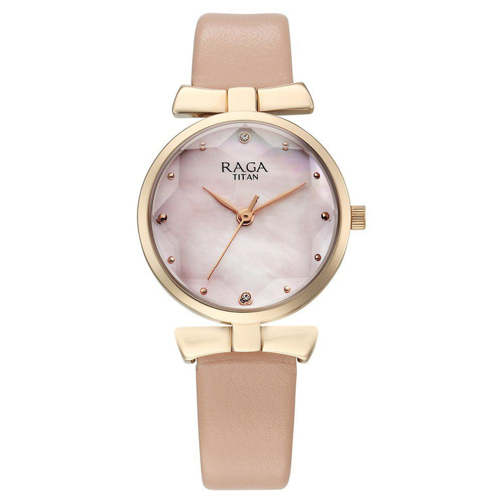 Titan Raga Showstopper Quartz Analog Pink Dial Leather Strap Watch For Women - The Watch Factory ®