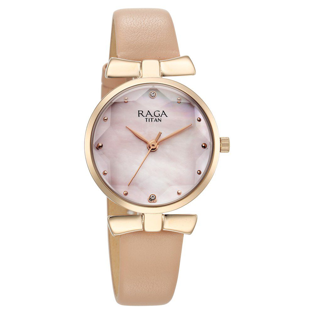Titan Raga Showstopper Quartz Analog Pink Dial Leather Strap Watch For Women - The Watch Factory ®