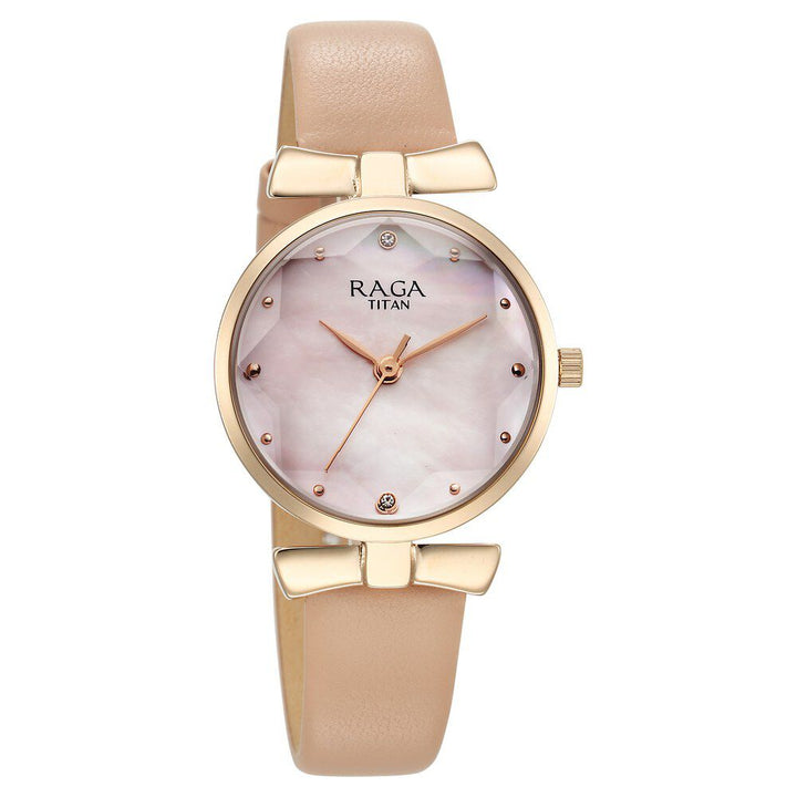 Titan Raga Showstopper Quartz Analog Pink Dial Leather Strap Watch For Women - The Watch Factory ®