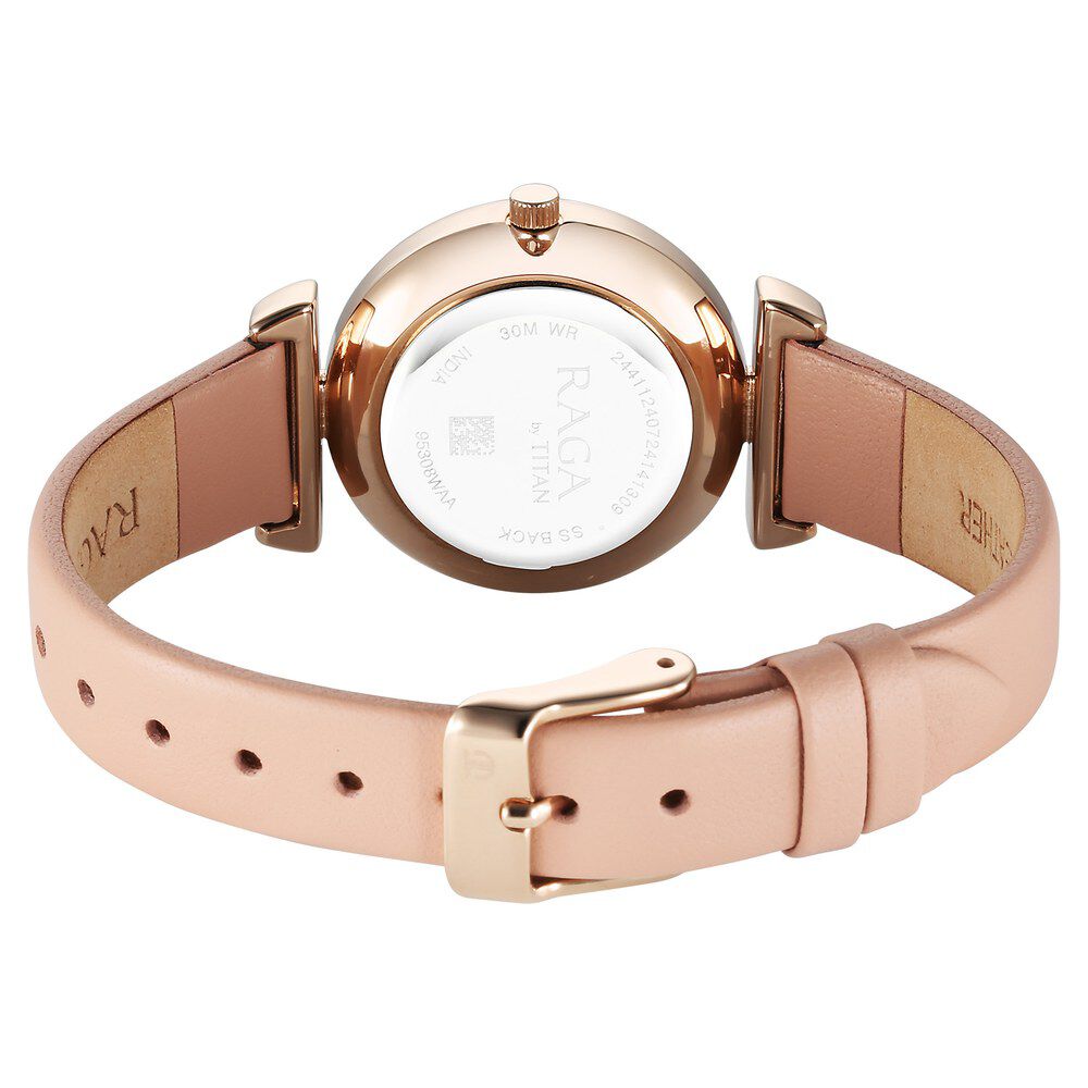 Titan Raga Showstopper Quartz Analog Pink Dial Leather Strap Watch For Women 95308WL01