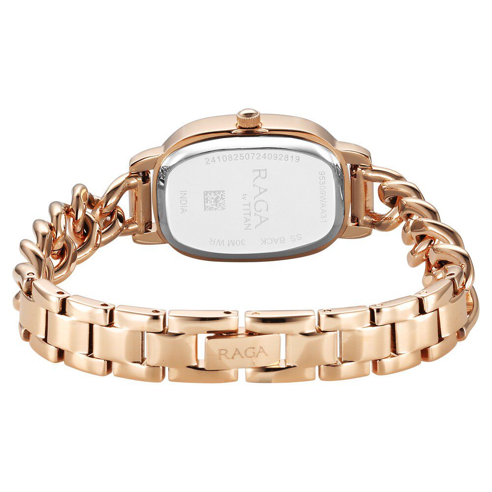 Titan Raga Showstopper Quartz Analog Rose Gold Dial Metal Strap Watch For Women 95309WM01