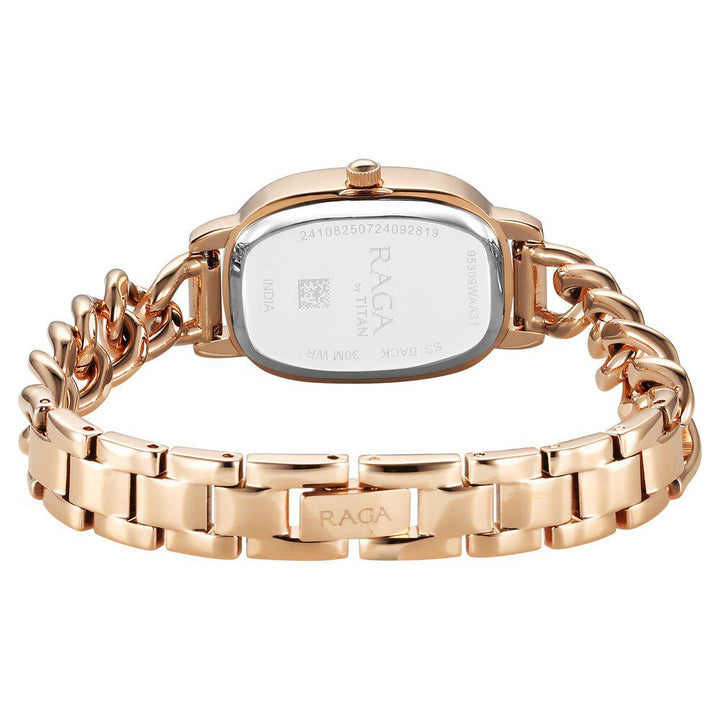 Titan Raga Showstopper Quartz Analog Rose Gold Dial Metal Strap Watch For Women 95309WM01