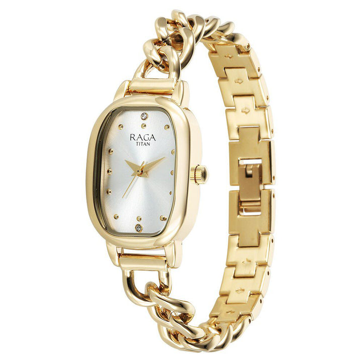 Titan Raga Showstopper Quartz Analog Silver Dial Metal Strap Watch For Women 95309YM01